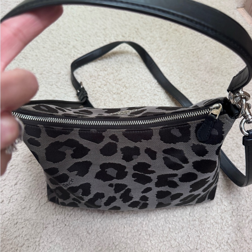 Coach Black & Gray Leopard Print Crossbody Pouch - Picture 3 of 7